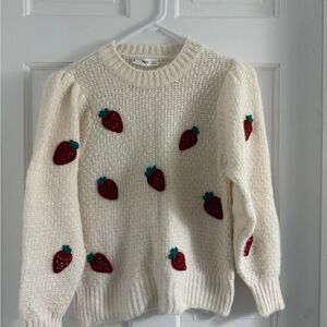 Mango Cream Sweater with Red Strawberry Design XS